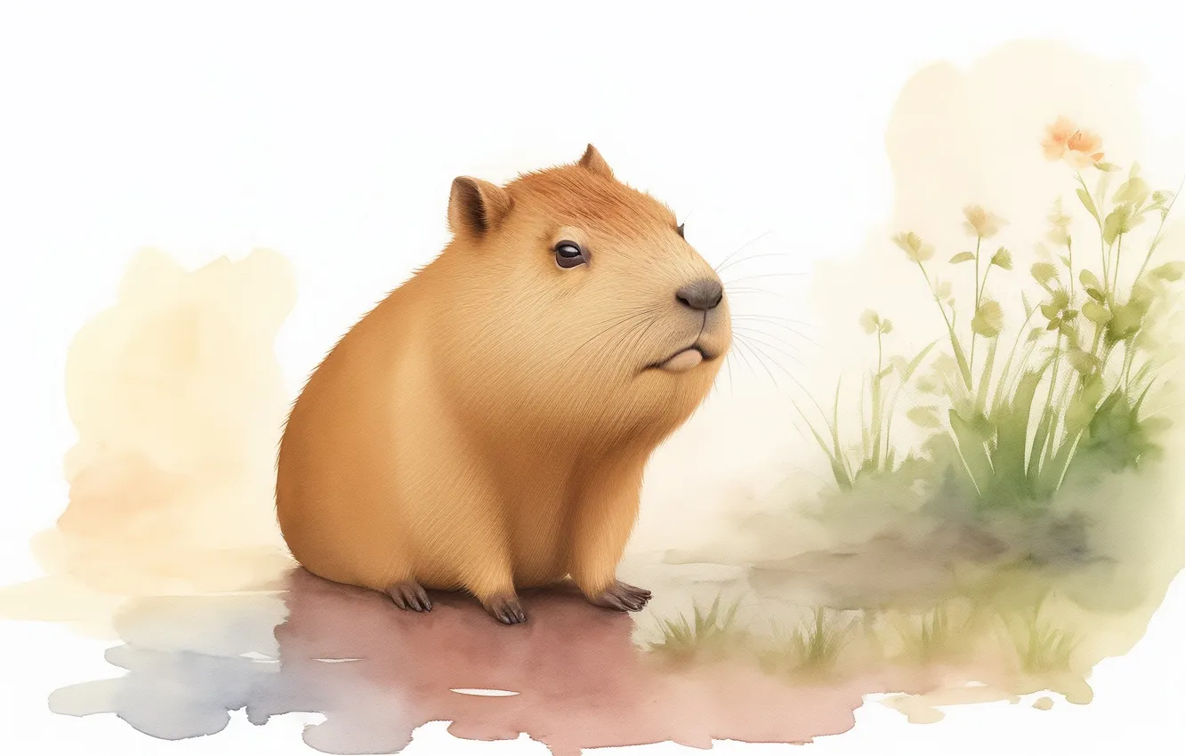 Photo wallpaper sweetheart, figure, watercolor, cute, drawing, watercolor, the capybara, Capybara