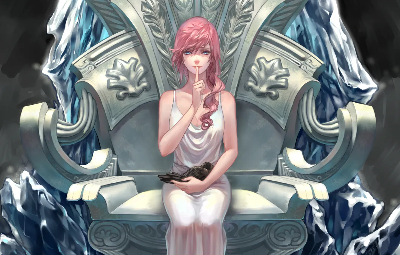 Photo wallpaper ice, girl, bird, art, gesture, the throne, final fantasy, xiii