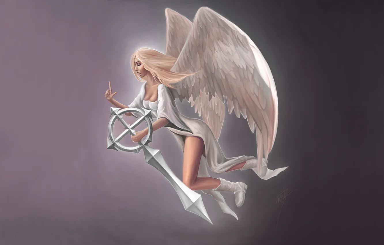 Photo wallpaper girl, sword, Angel, simple background