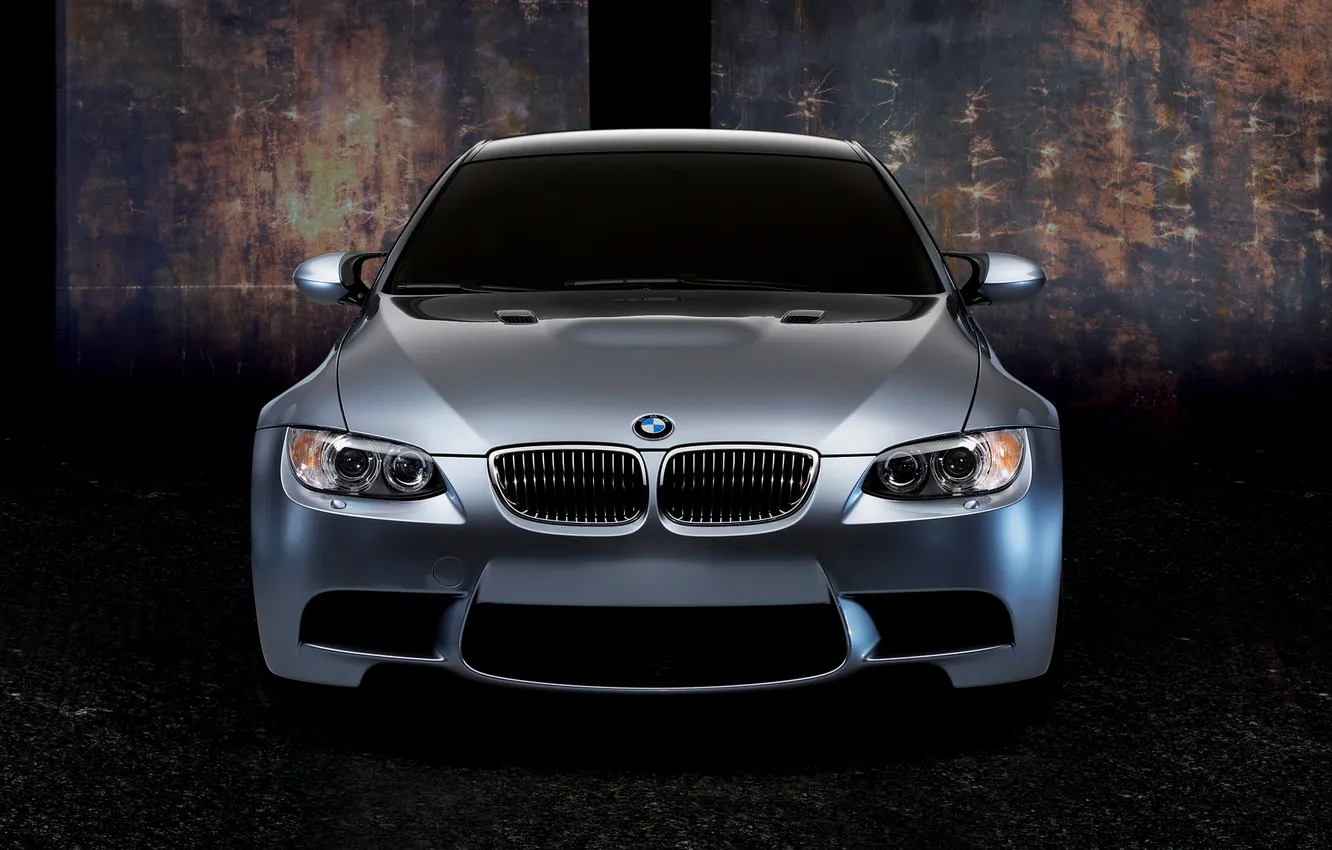 Photo wallpaper grey, lights, BMW, grille, logo, The hood, car, the front