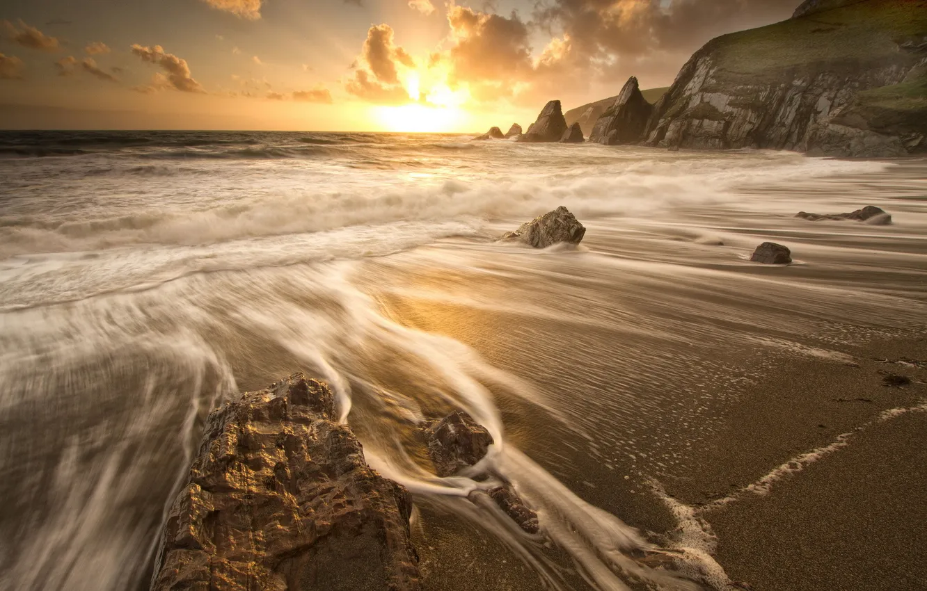 Photo wallpaper sea, landscape, sunset