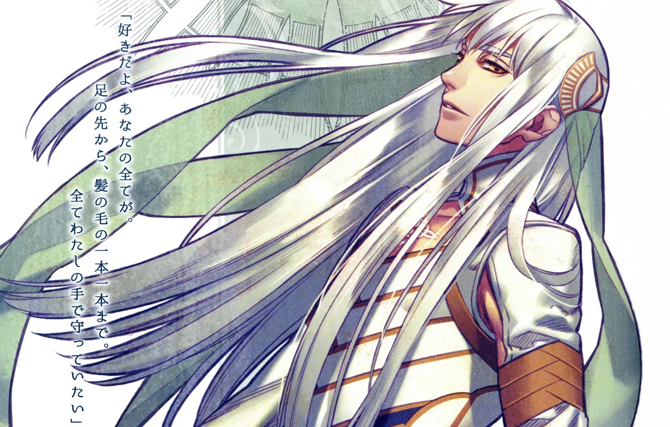 Photo wallpaper characters, in profile, white suit, game of the gods, Balder Hringhorni, long white hair, kamigami …