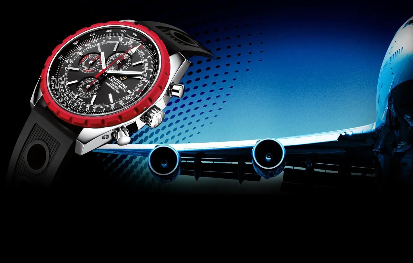 Photo wallpaper Watch, the plane, Breitling, Chrono-Matic