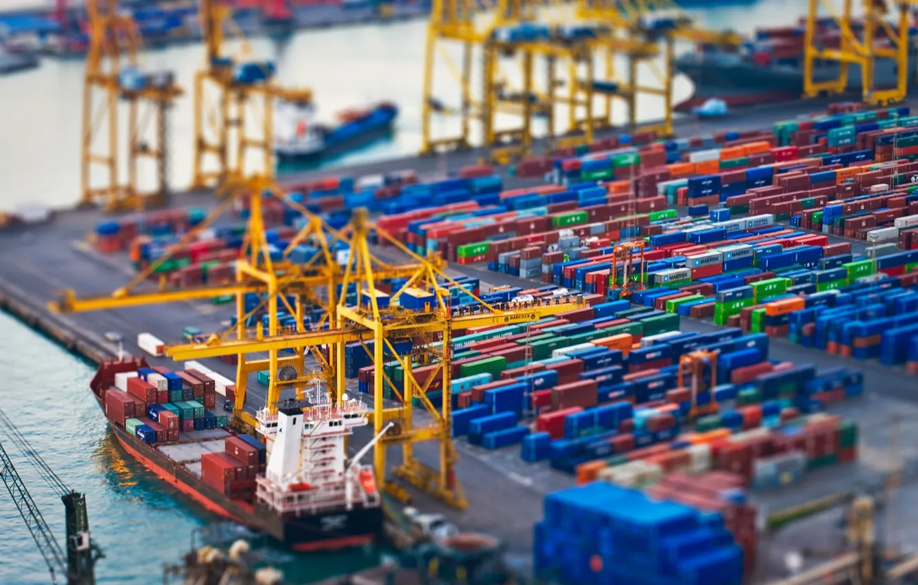 Photo wallpaper the city, work, ship, the situation, port, container, unloading