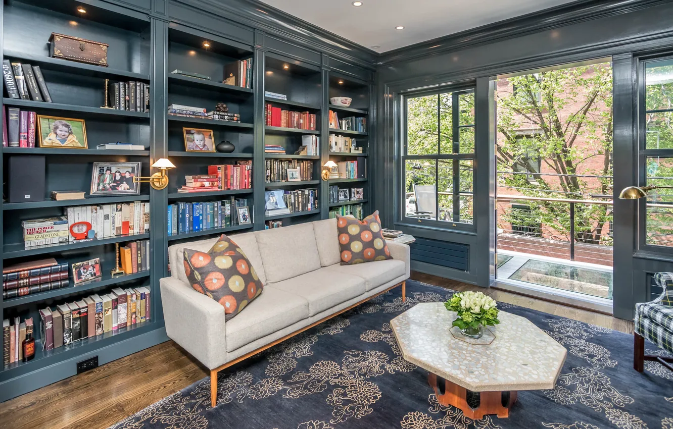 Photo wallpaper design, style, interior, library, living room, state of Vermont