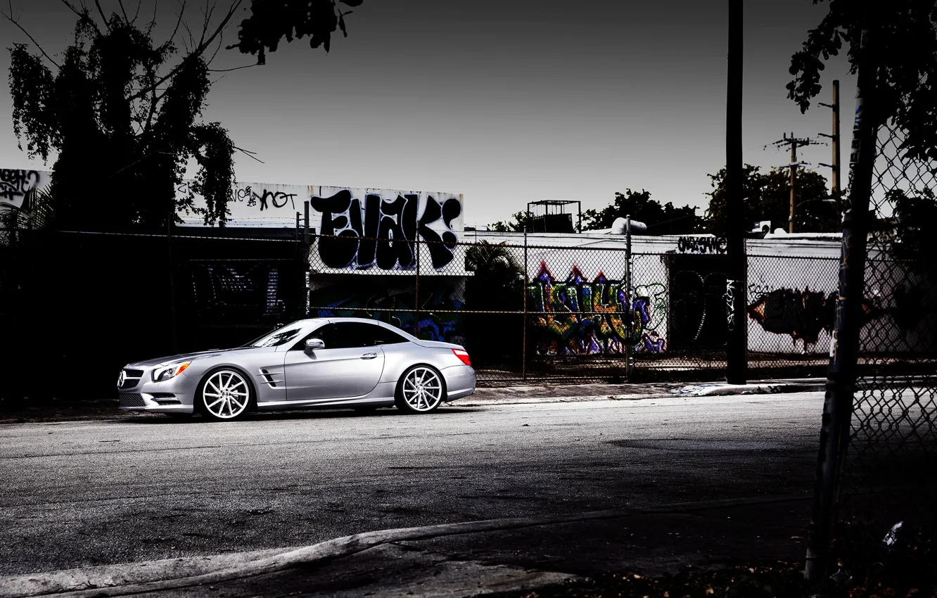 Photo wallpaper Mercedes-Benz, side, SL-class, silvery, SL 550