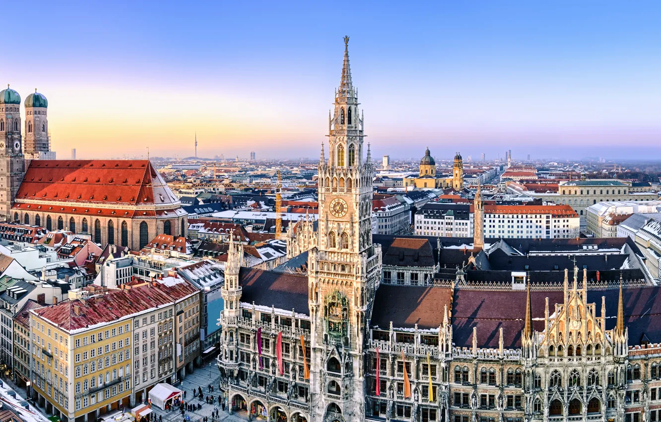 Photo wallpaper the city, building, home, Germany, Munich, area, panorama, Cathedral