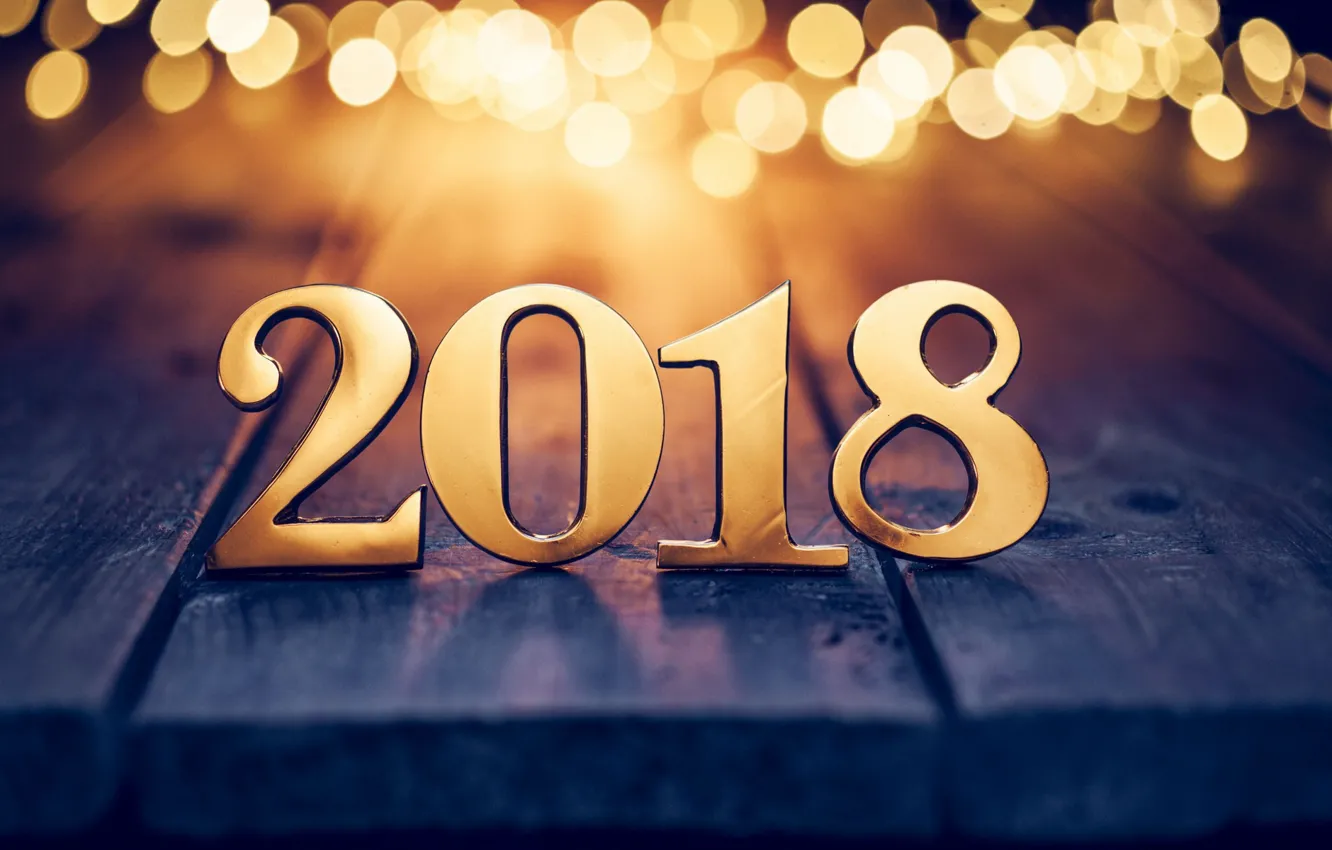 Photo wallpaper new year, figures, gold, bokeh, 2018