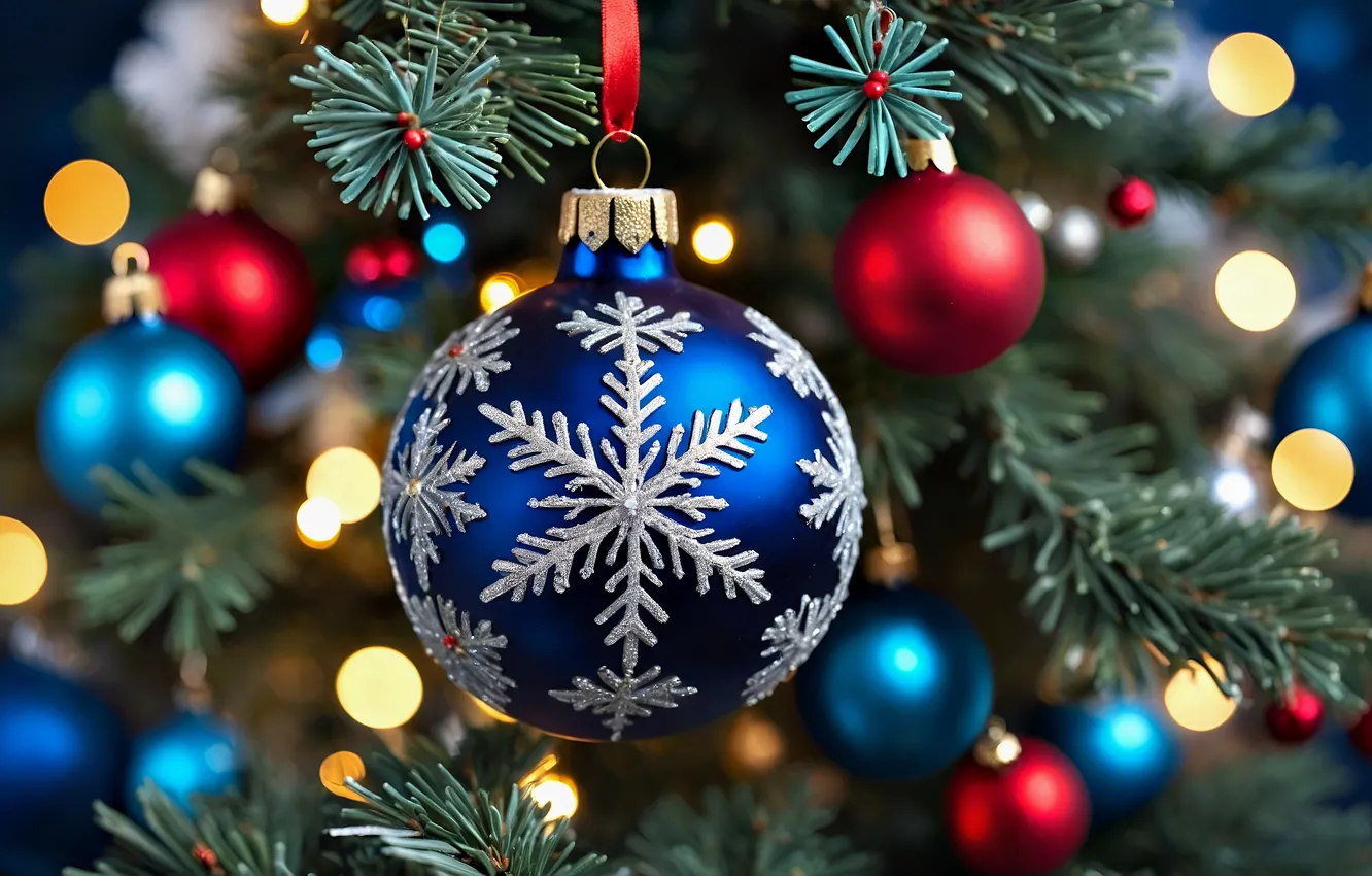 Photo wallpaper balls, tree, new year, Christmas