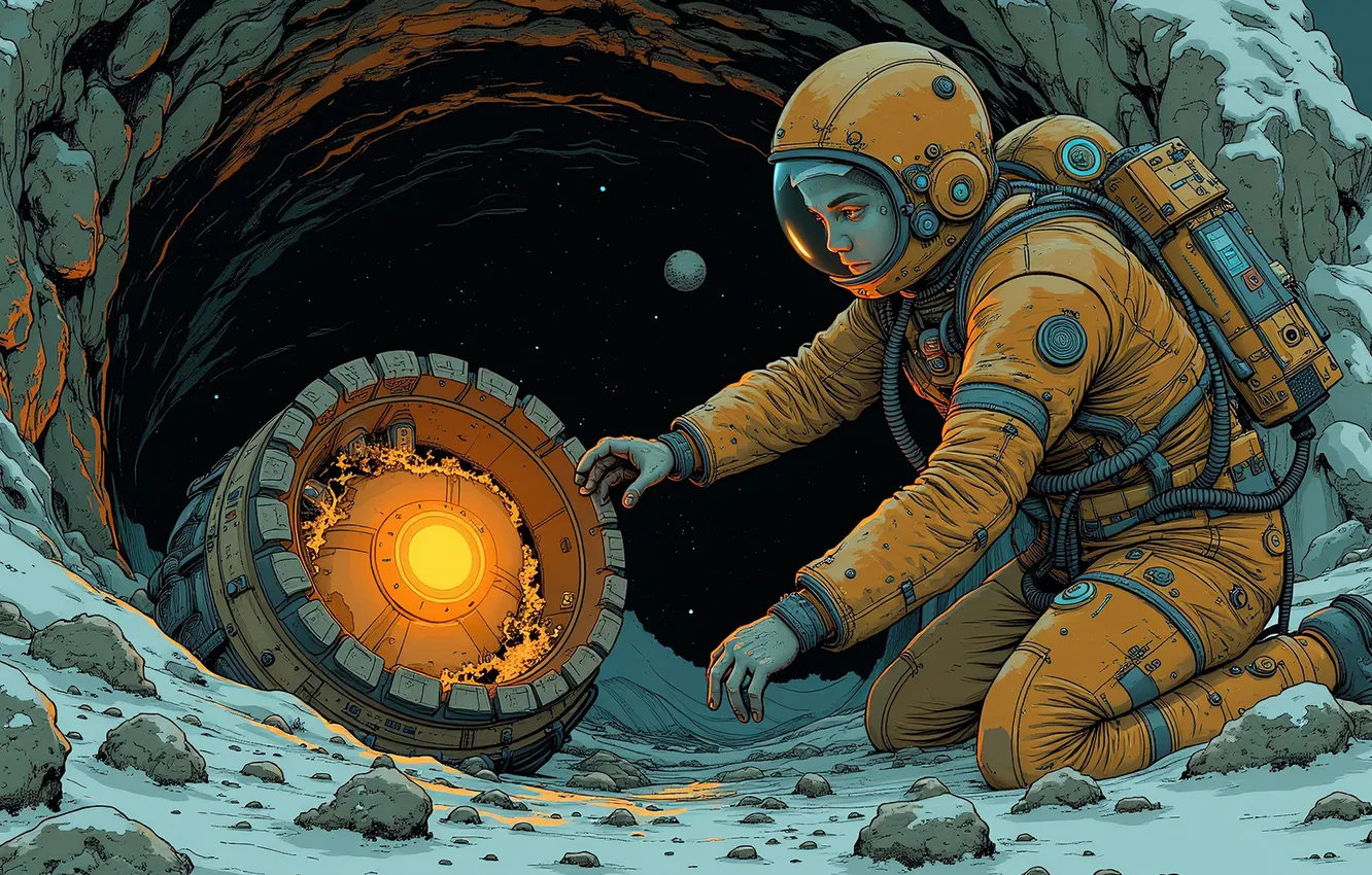 Photo wallpaper astronaut, the suit, cave