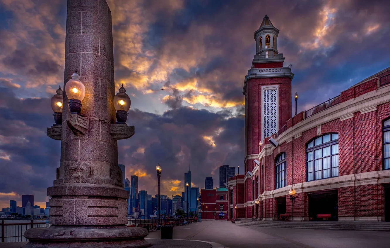 Photo wallpaper night, lights, home, USA, promenade, Streeterville