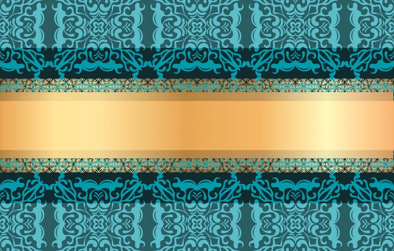 Photo wallpaper pattern, texture, ornament, green background, gold ribbon