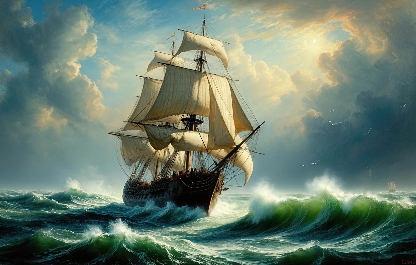 Photo wallpaper sea, sailboat, AI Art