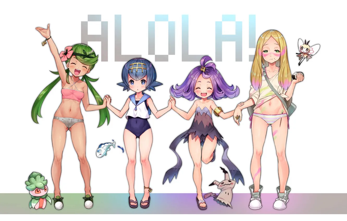 Photo wallpaper sexy, cleavage, shorts, blouse, green eyes, long hair, dress, girls