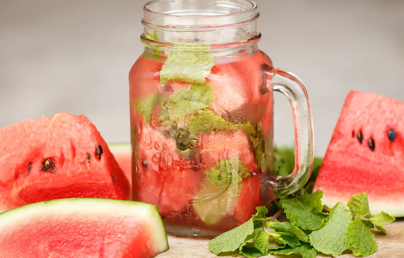 Photo wallpaper watermelon, juice, mug