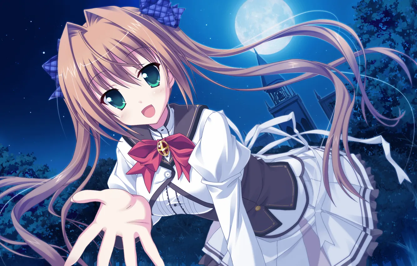 Photo wallpaper forest, look, girl, night, the moon, anime, form