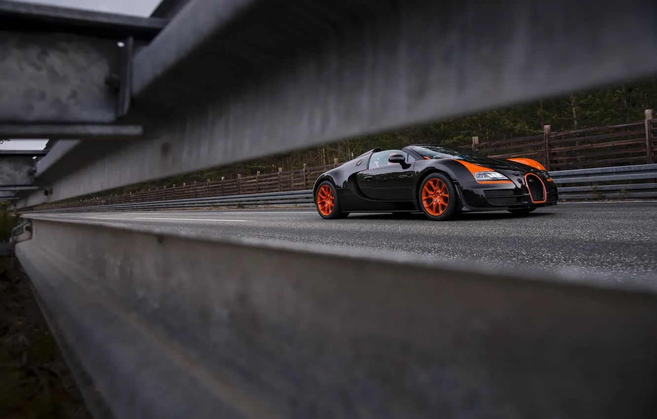 Photo wallpaper road, Bugatti, Veyron, Bugatti, Veyron, Grand Sport, Vitesse, trees.