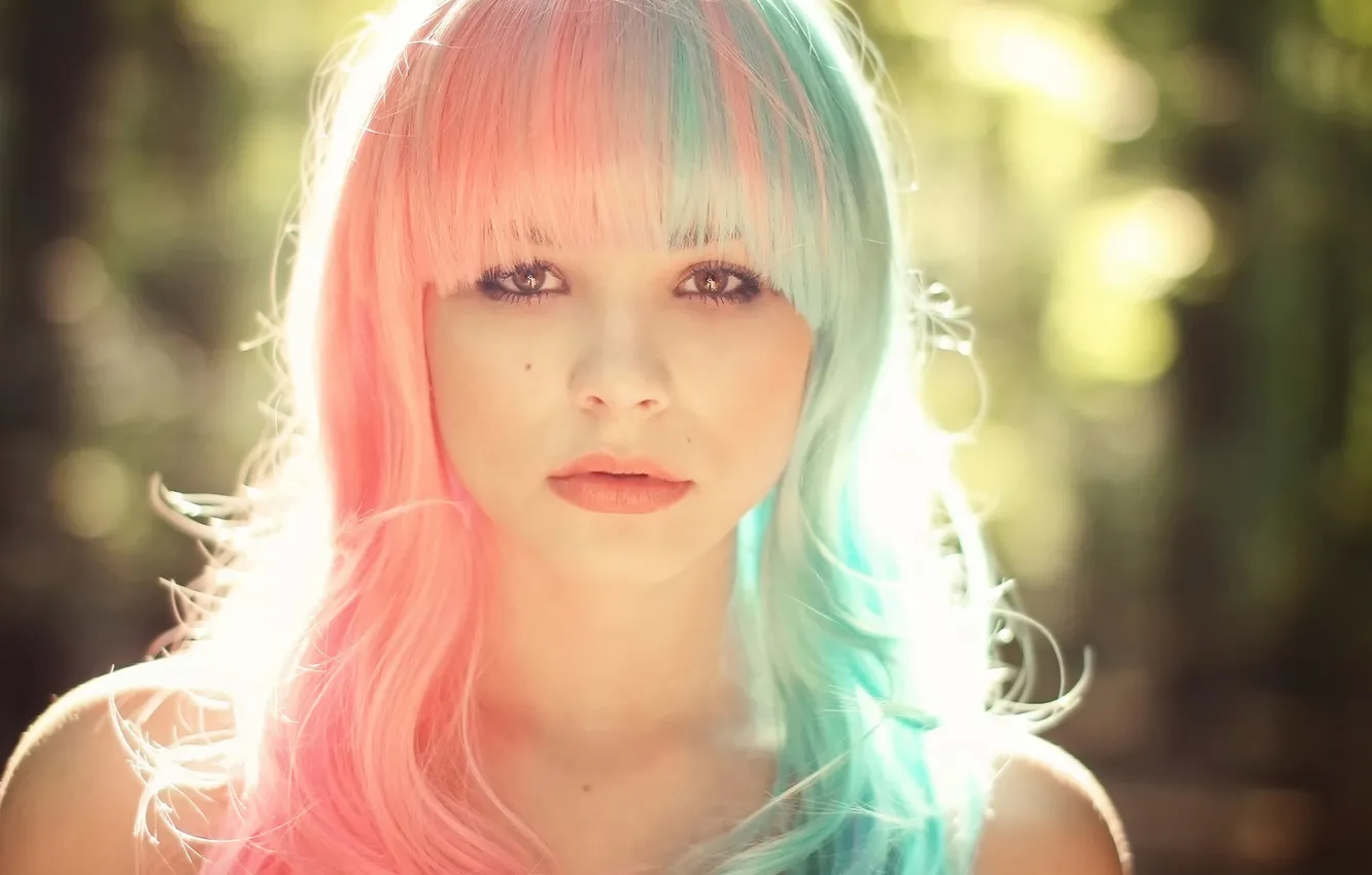 Photo wallpaper hair, colored, Julia, bokeh, sunlight