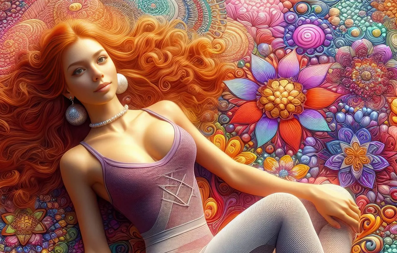 Photo wallpaper girl, decoration, pattern