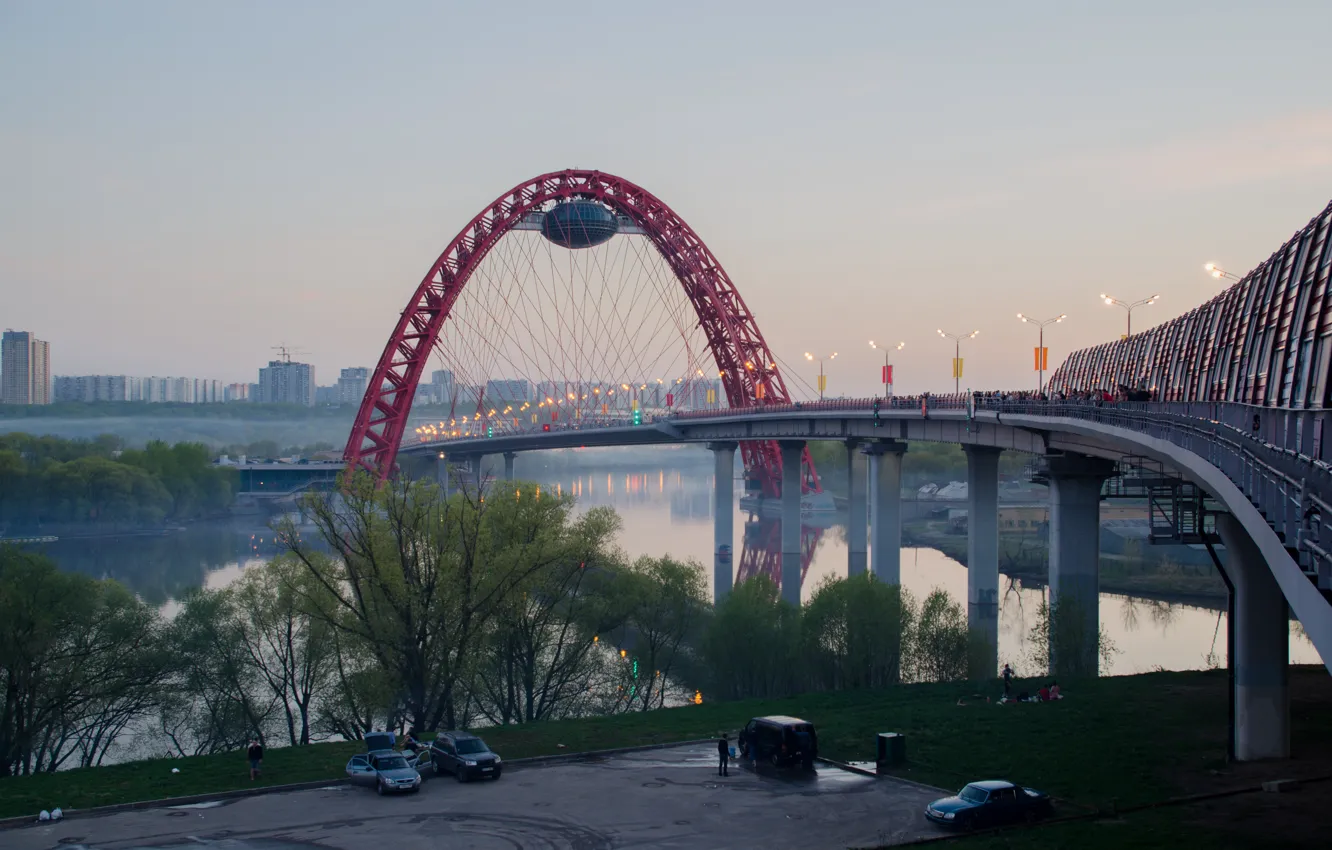 Photo wallpaper bridge, Moscow, red, bridge, Moscow