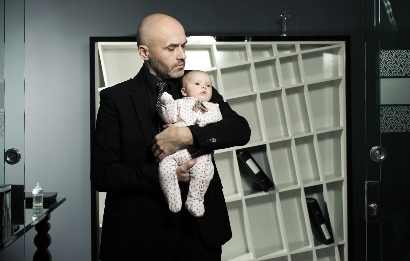Photo wallpaper child, father, office, male, baby, business, the man in the black suit, the love for …
