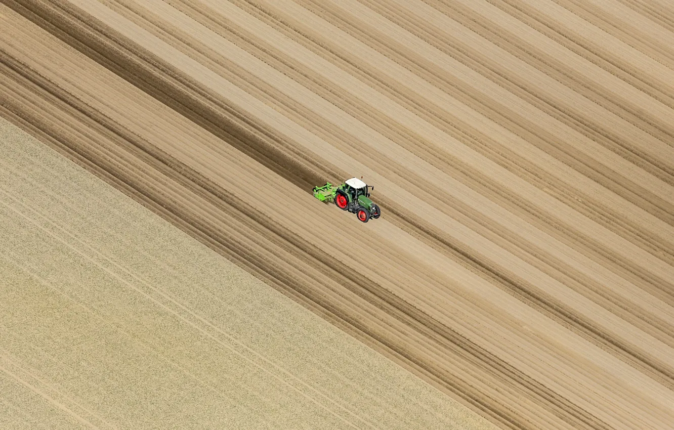 Photo wallpaper field, nature, tractor