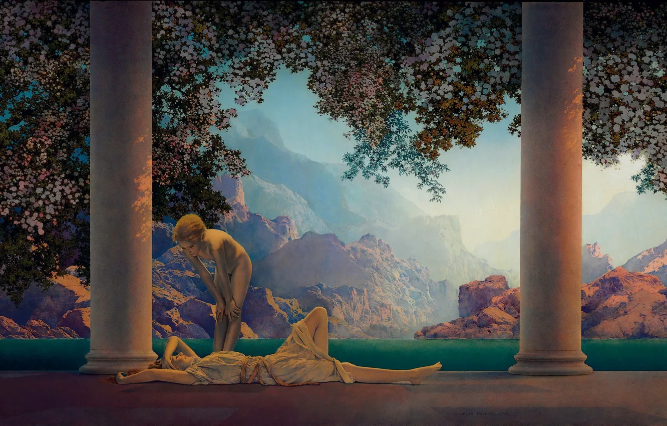 Photo wallpaper dawn, painting, 1922, Maxfield Parrish, Maxfield Parrish