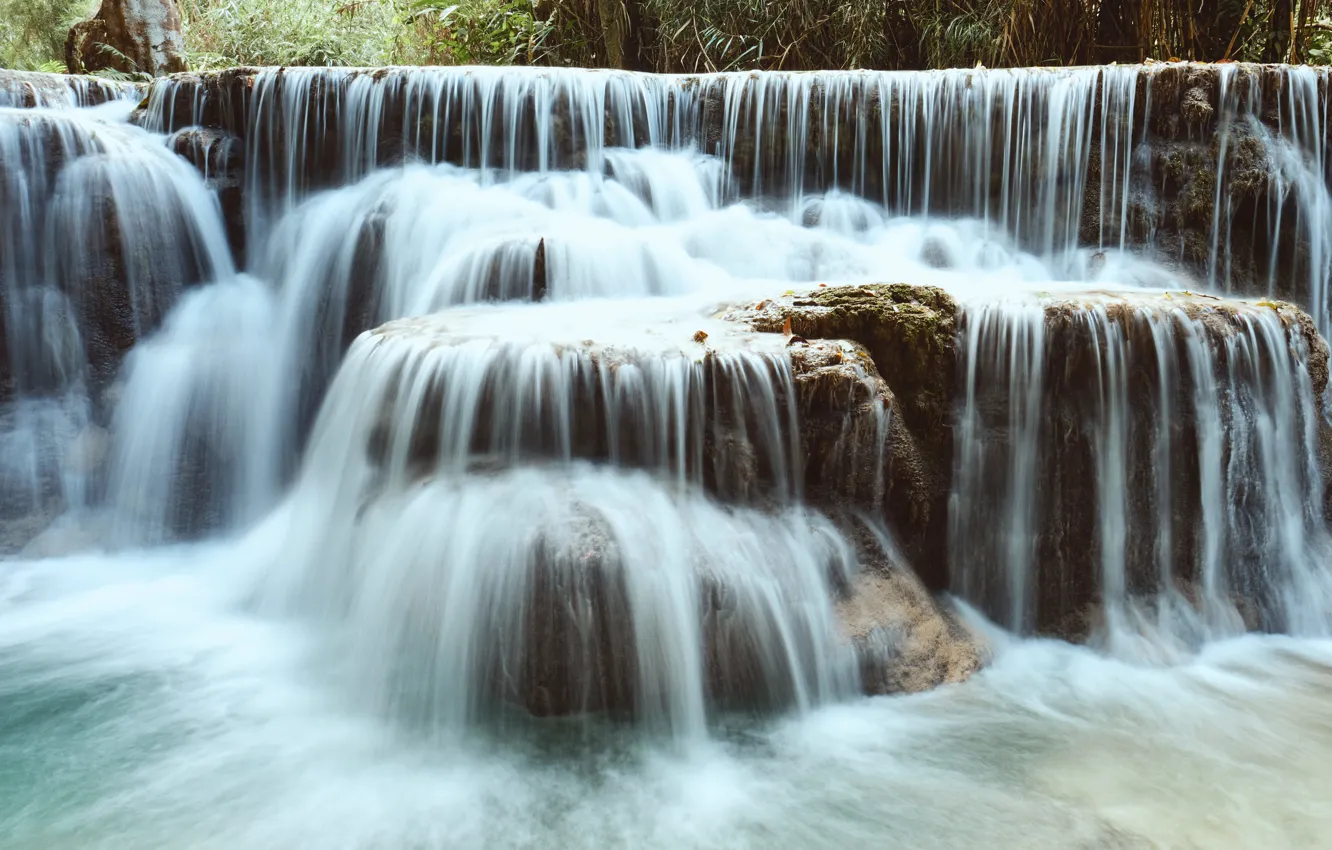 Photo wallpaper stones, rocks, waterfall, stream, cascade