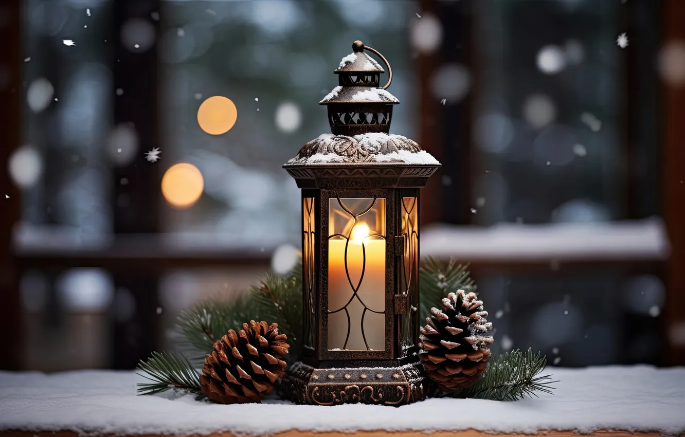 Photo wallpaper winter, snow, night, new year, Christmas, lights, Christmas, night