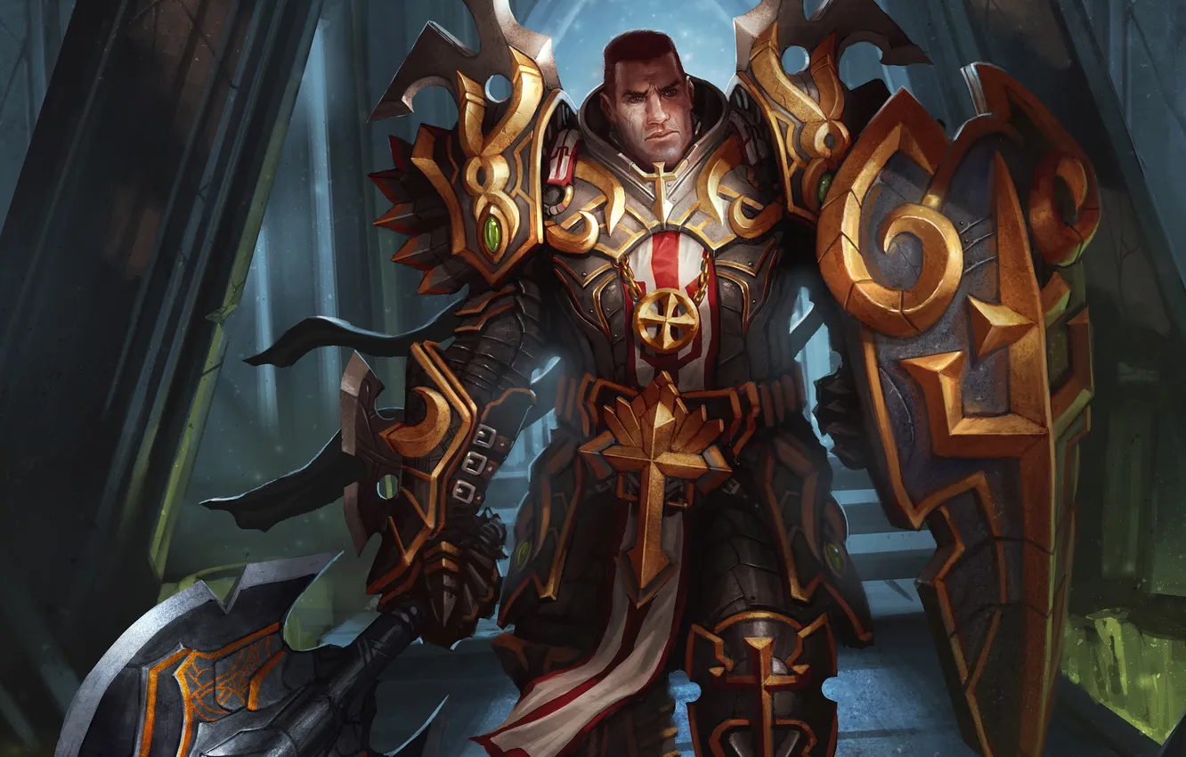 Photo wallpaper weapons, warrior, art, male, shield, axe, Diablo III, Reaper of Souls