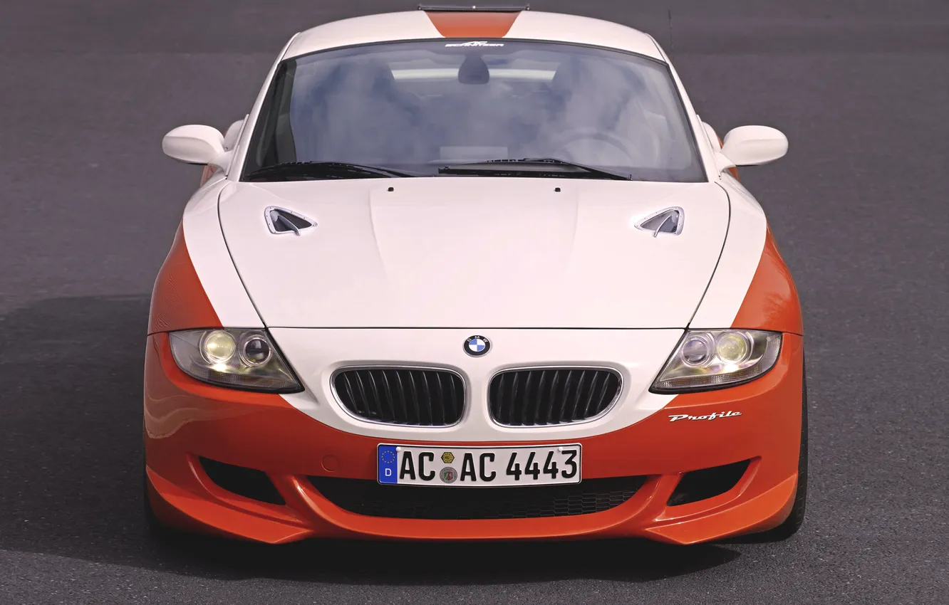 Photo wallpaper auto, white, orange, BMW, BMW, grille, The hood, the front