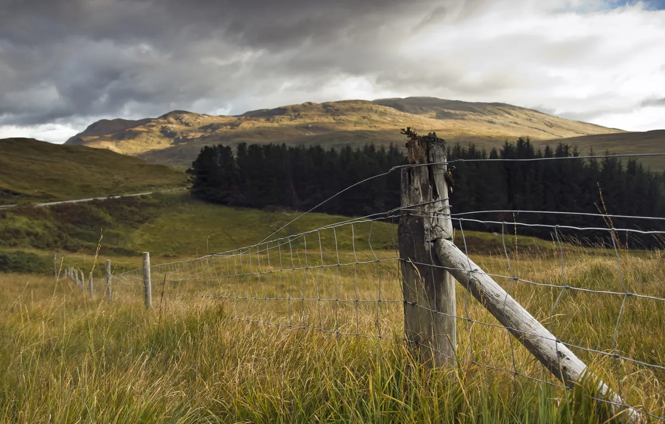 Photo wallpaper landscape, mountains, the fence