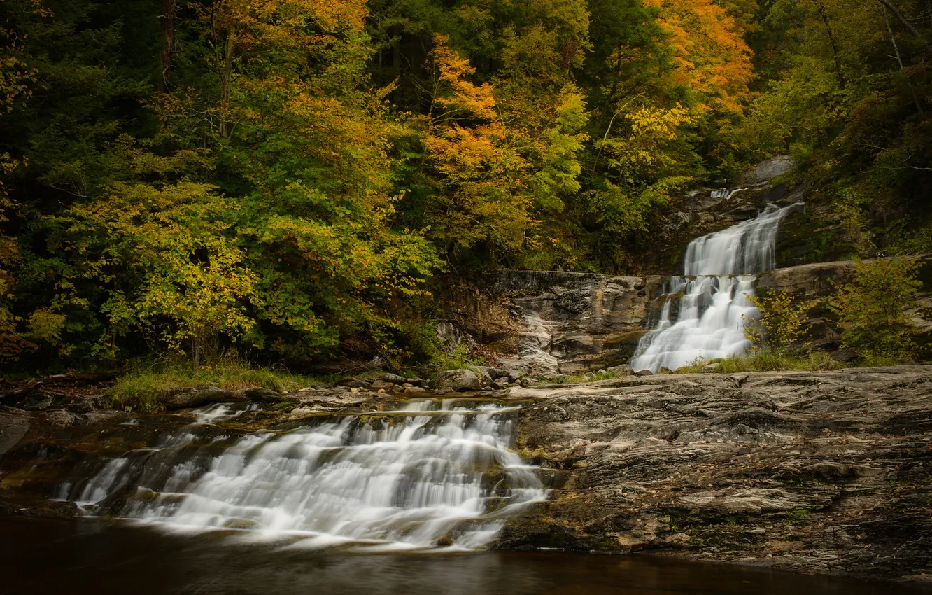 Photo wallpaper autumn, forest, waterfall, cascade, Connecticut, Kent Falls