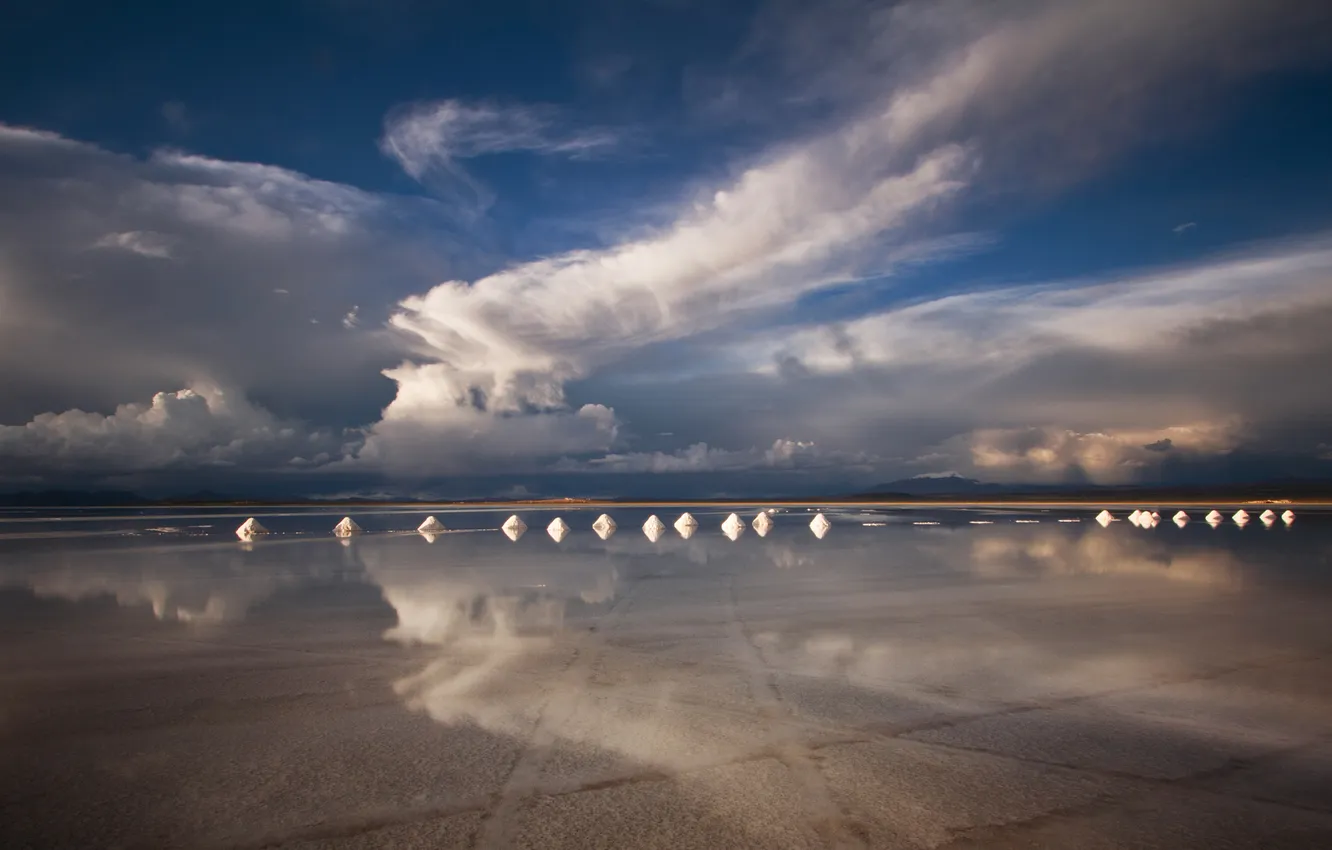 Photo wallpaper landscape, lake, landscape, desert, pyramid, salt, salt marshes