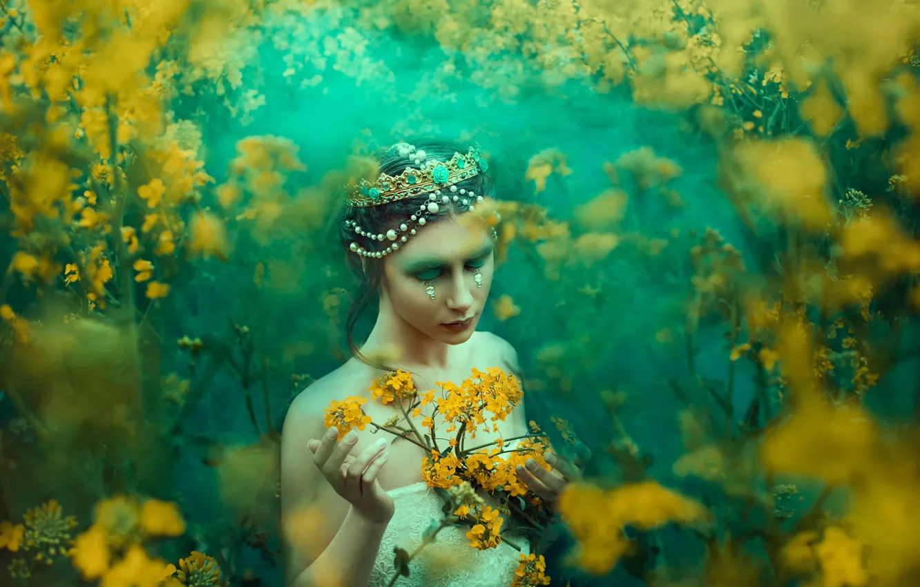 Photo wallpaper girl, decoration, makeup, tears, Bella Kotak, A Midsummer's Dream