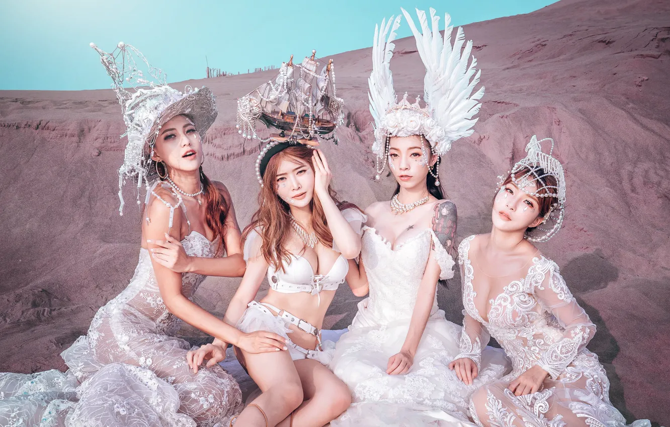 Photo wallpaper white, look, girl, decoration, sexy, pose, style, shore