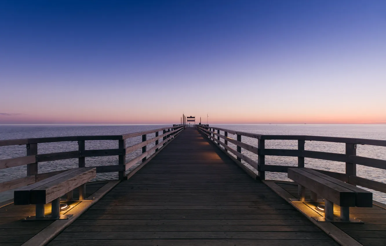 Photo wallpaper the sky, bench, calm, the evening, Germany, horizon, pierce, calm