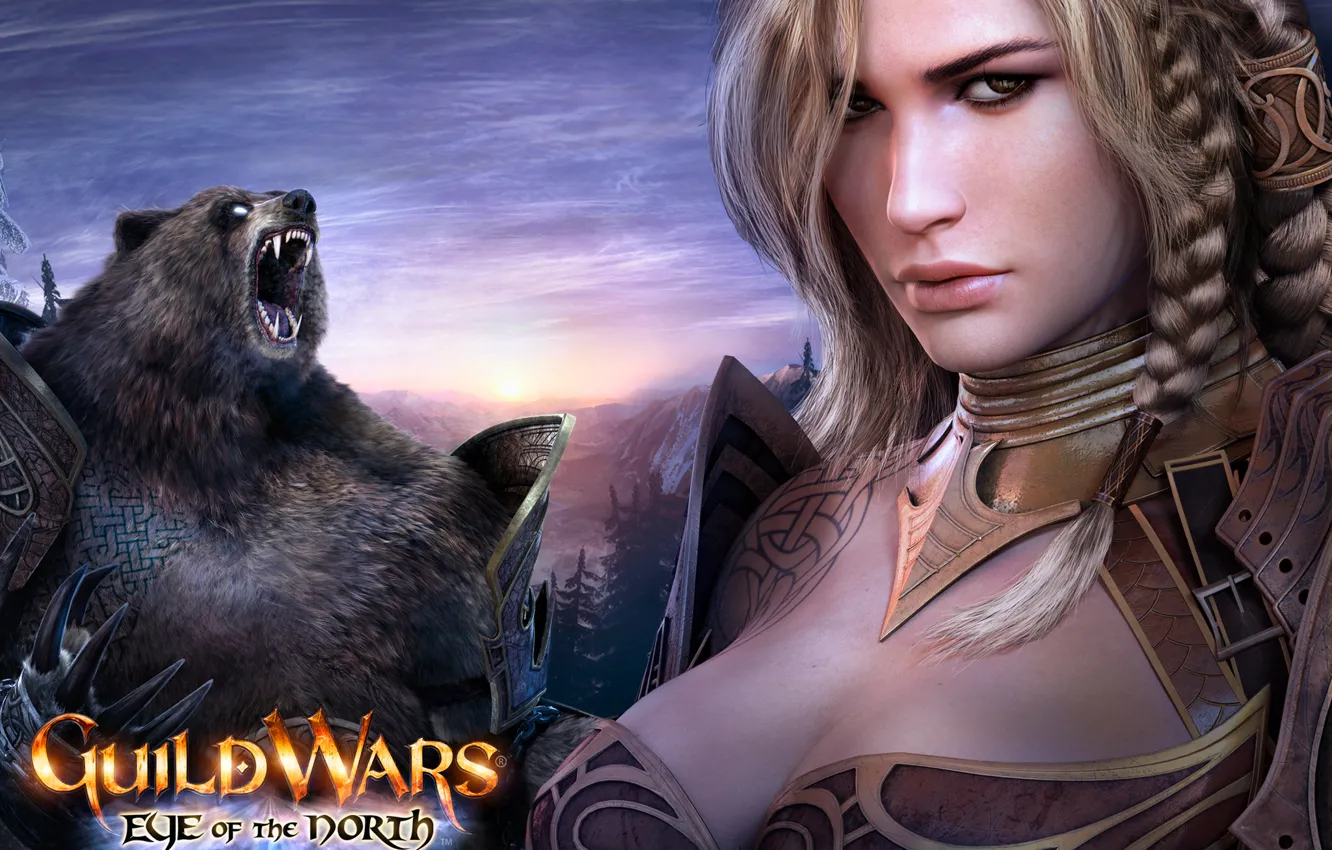 Photo wallpaper girl, the game, bear, guild wars eye of the north