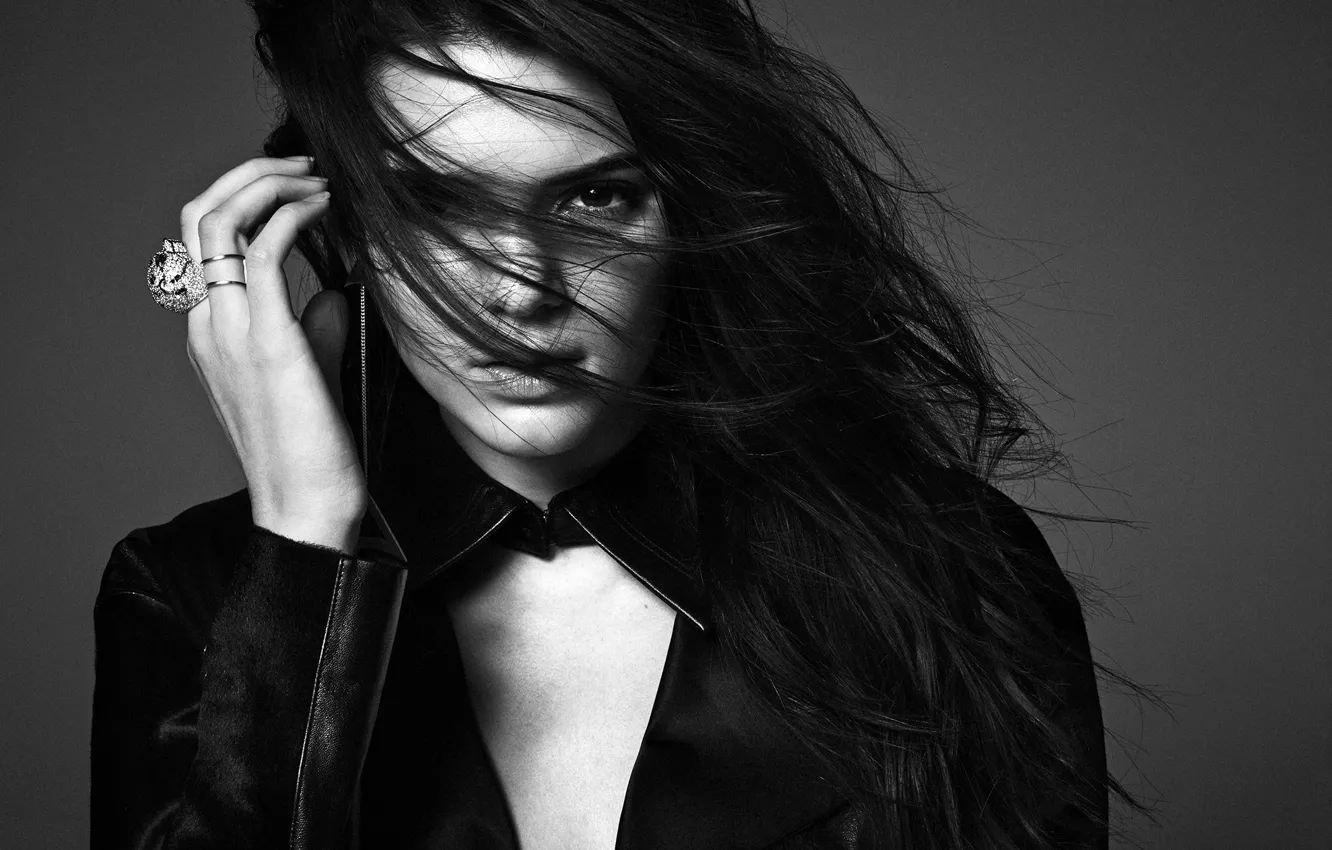 Photo wallpaper model, hair, black and white, Kendall Jenner
