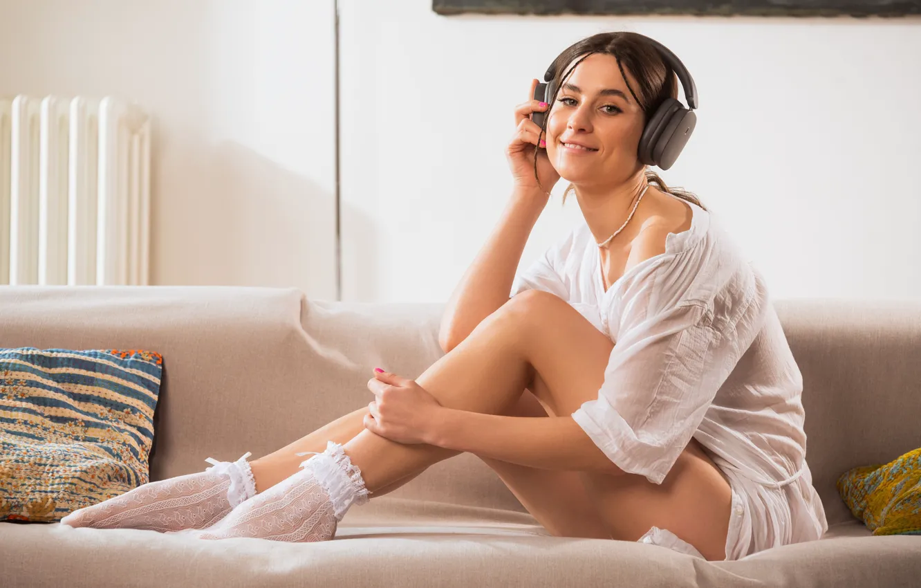 Photo wallpaper model, brunette, gorgeous, posing, beautiful face, indoors, Photoshoot, tanned babe