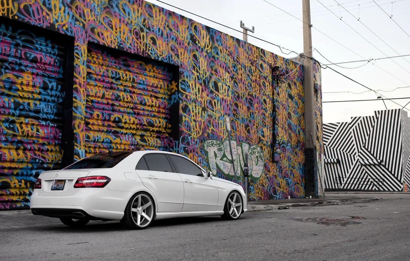 Photo wallpaper white, graffiti, tuning, Mercedes, E Class