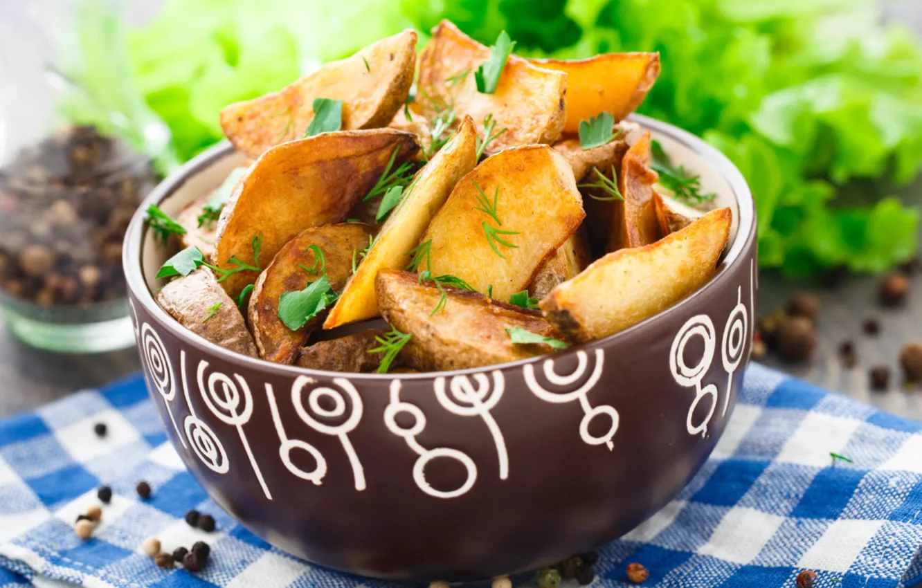 Photo wallpaper bowl, slices, potatoes, fried