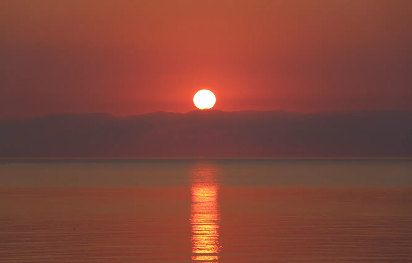 Photo wallpaper Sunset, The sun, The sky, Clouds, Sea, Light, Rays, Blik