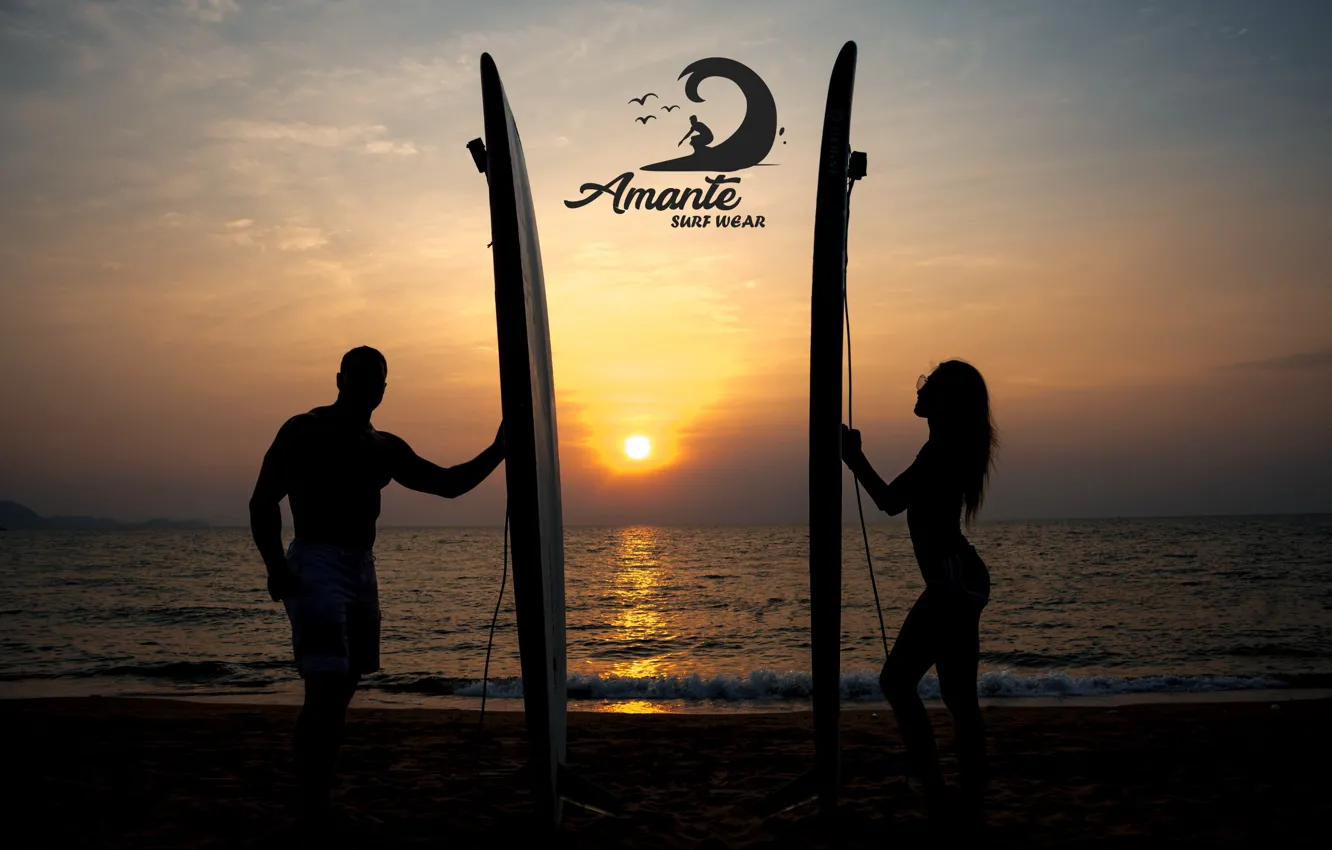 Photo wallpaper logo, sunset, board, LOVER