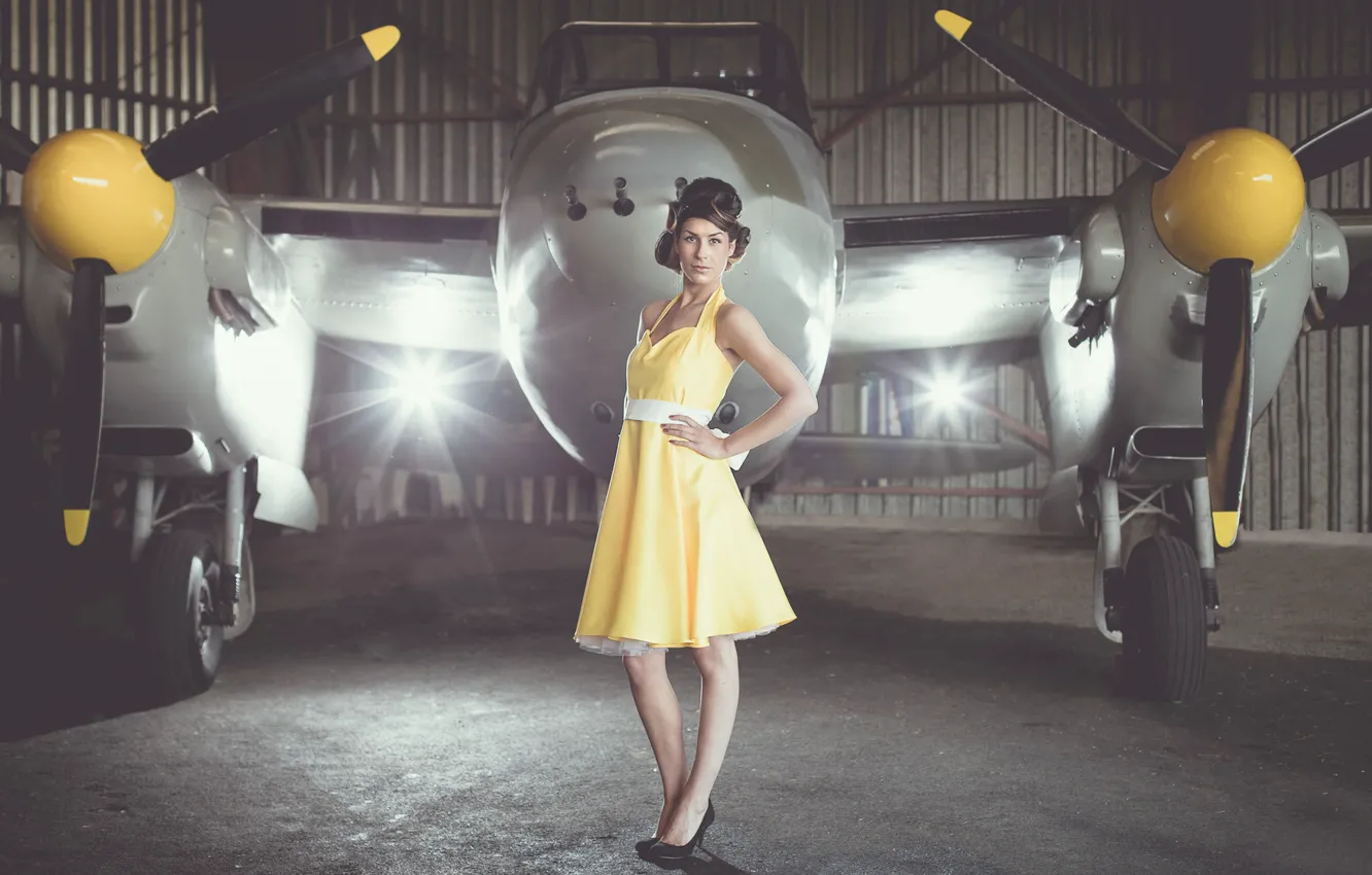 Photo wallpaper girl, dress, the plane, Vintage