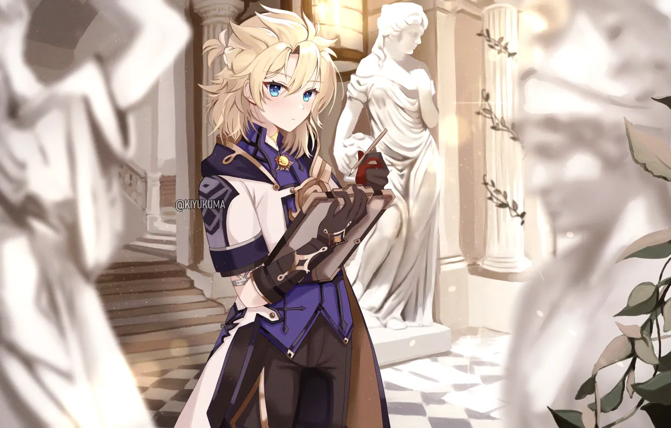 Photo wallpaper boy, statue, albedo, Genshin Impact