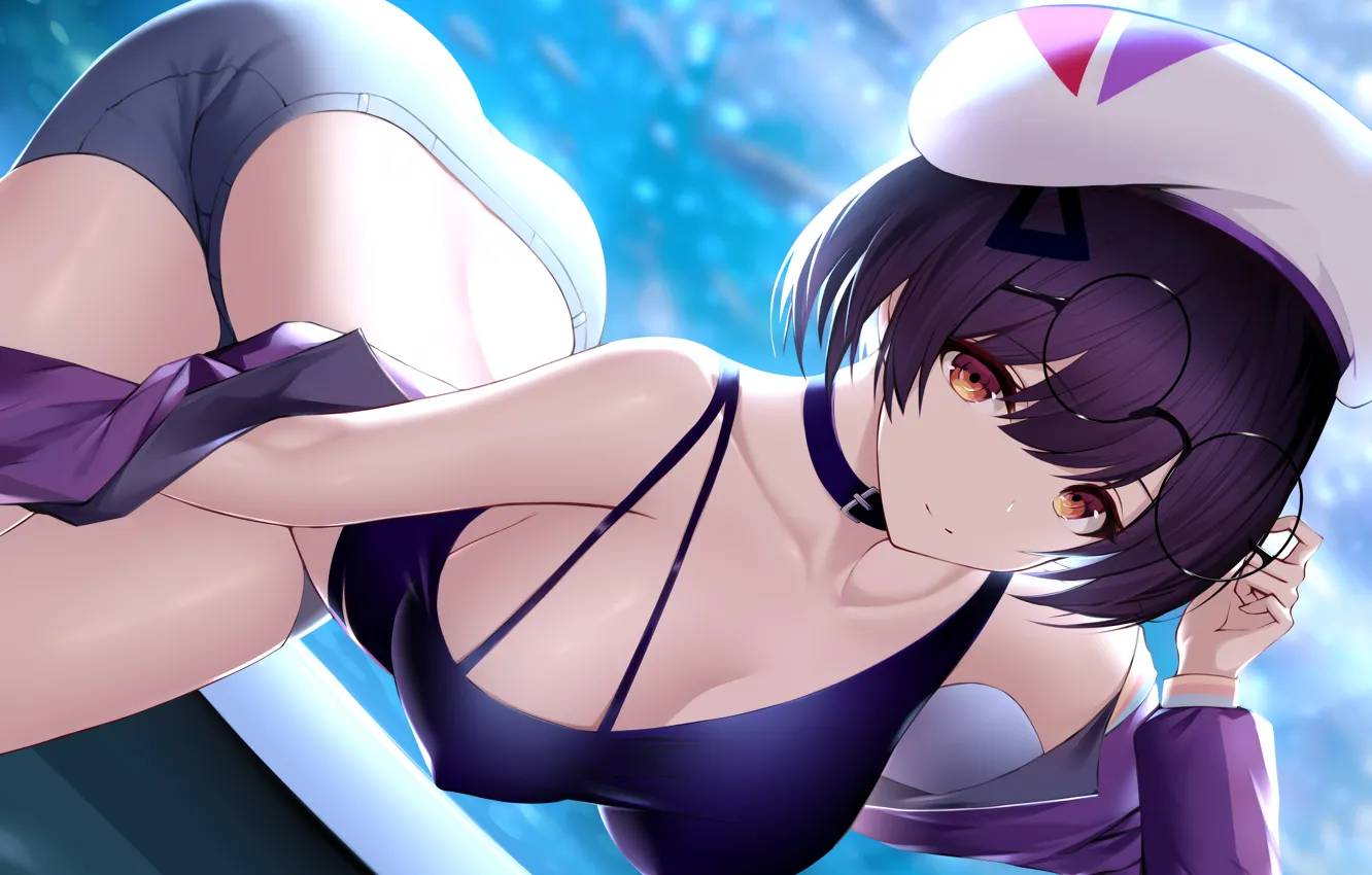 Photo wallpaper girl, sexy, cleavage, beach, shorts, blouse, legs, sea