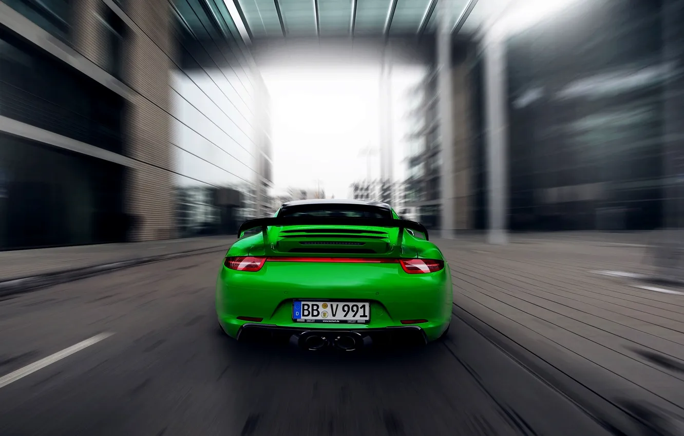 Photo wallpaper the city, green, speed, 911, Porsche, Porsche, Carrera