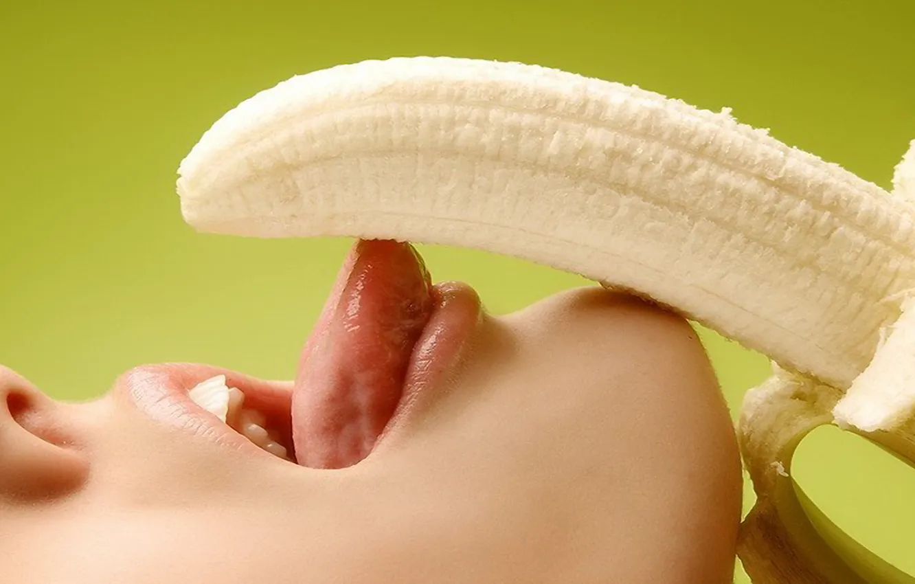 Photo wallpaper girl, sexy, lips, banana, fruits, cute, tongue, mouth