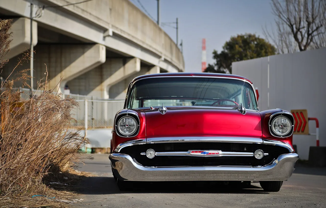 Photo wallpaper Chevrolet, Red, Bel Air, Chevy, 1957, Custom, Wagon, Hotrod